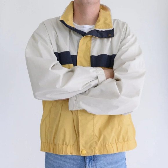 Pine Point Vintage Y2K Tan and Yellow Windbreaker Jacket ~Tan ~Large - Picture 6 of 16